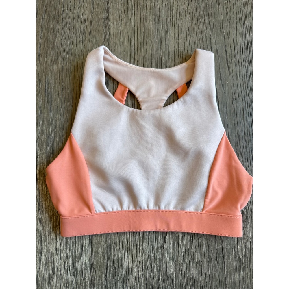 Fabletics Peach & White Sports Bra Top Racerback Activewear Workout Gym Exercise